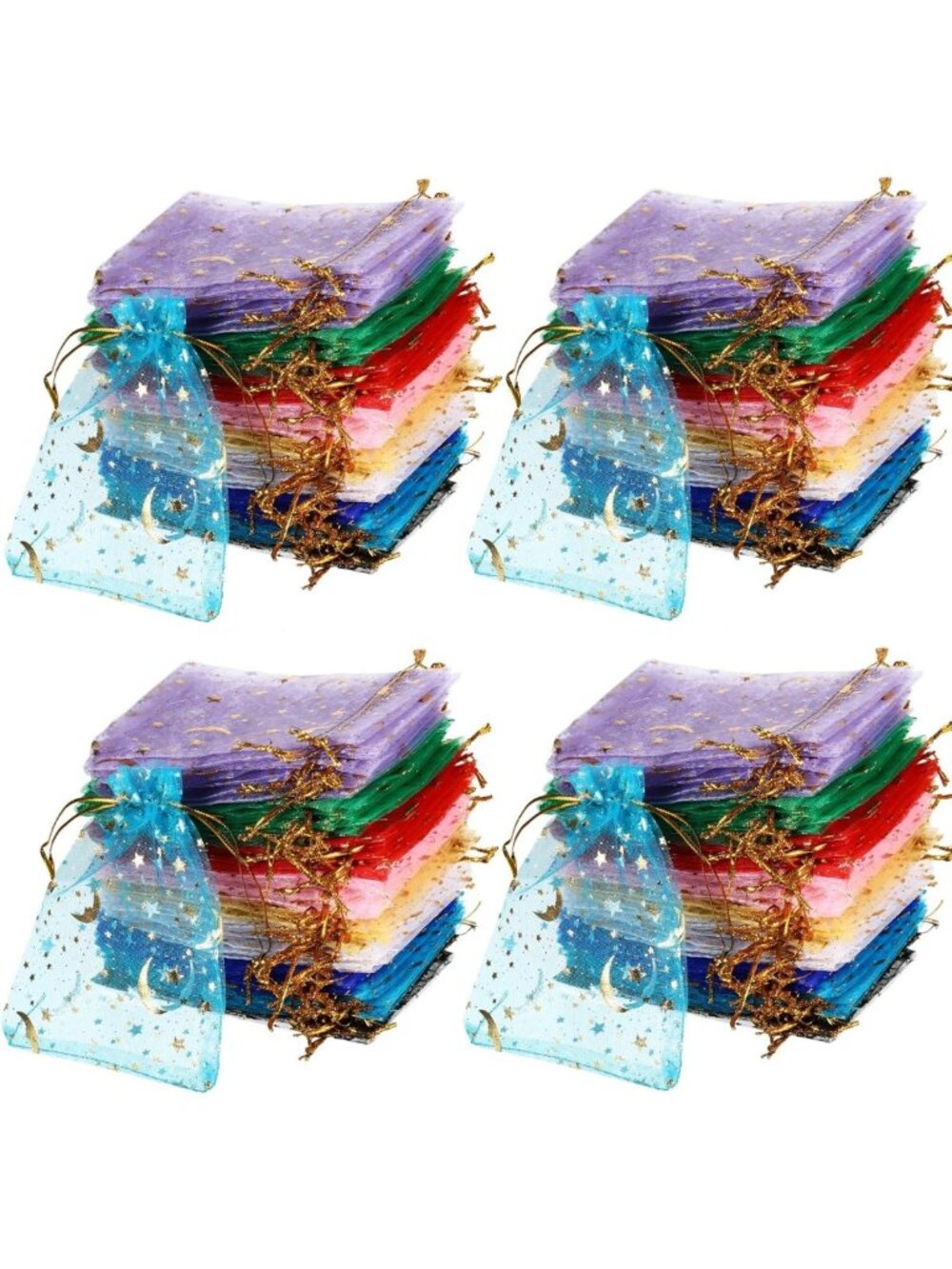 1000 Pcs Organza Drawstring Bags - Moon Star Design, Assorted Colors, 4.7x3.5